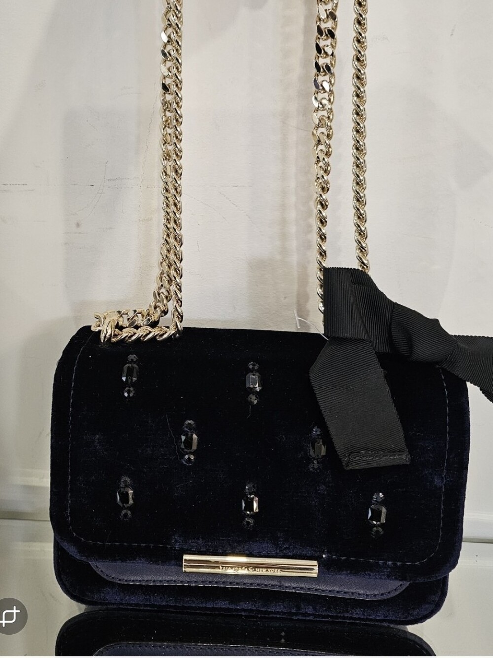 Kate Spade Robertson Street Julianne Saphire  Velvet with Gold Plated Chain